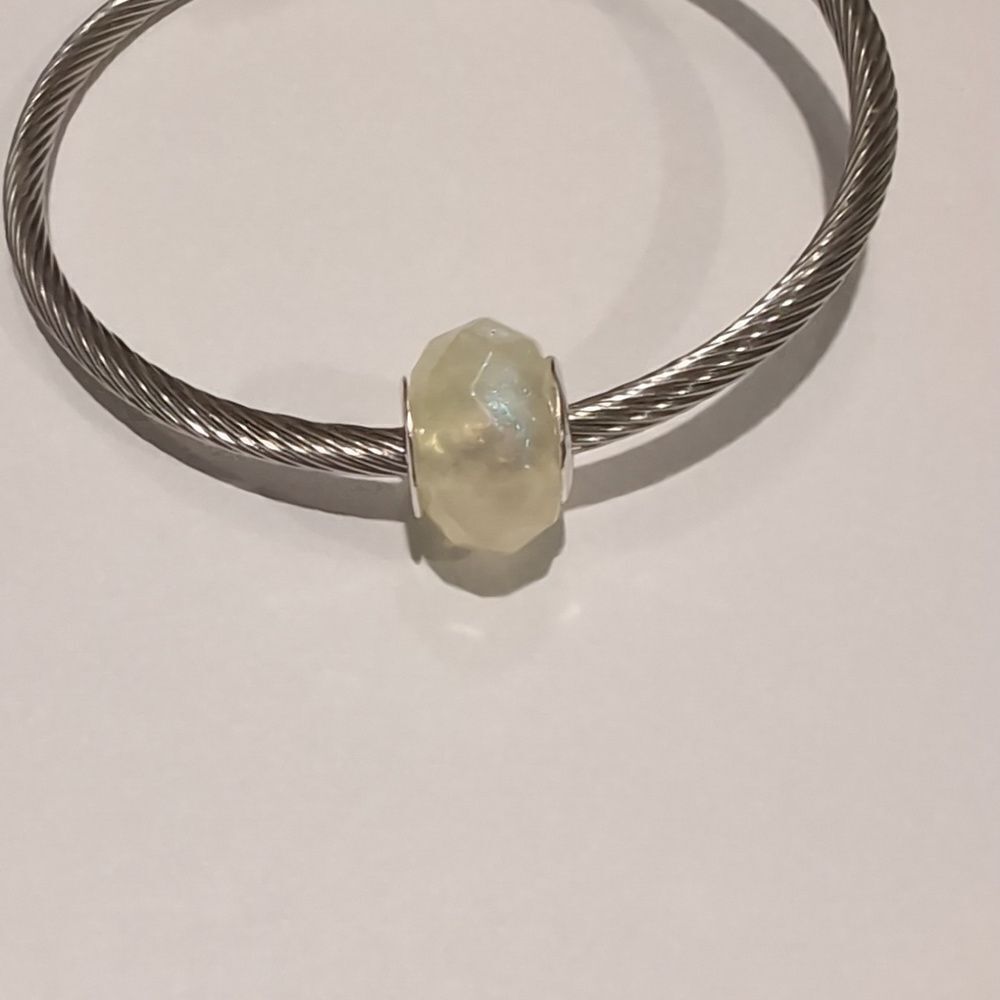 Silver Yellow Sparkly Faceted Charm for Pandora‎ Style Bracelet